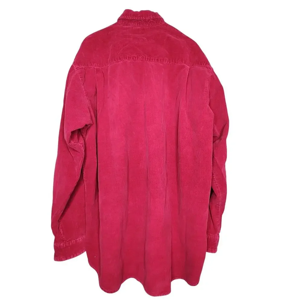 Vintage Bugle Boy Corduroy Mens‎ Shirt 2XLT Burgundy Long Sleeve Button Down